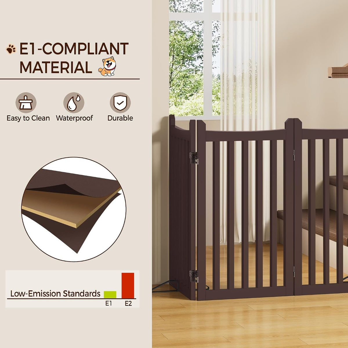 Yaheetech 36in 4-Panel Wooden Freestanding Pet Gate for Indoors Espresso