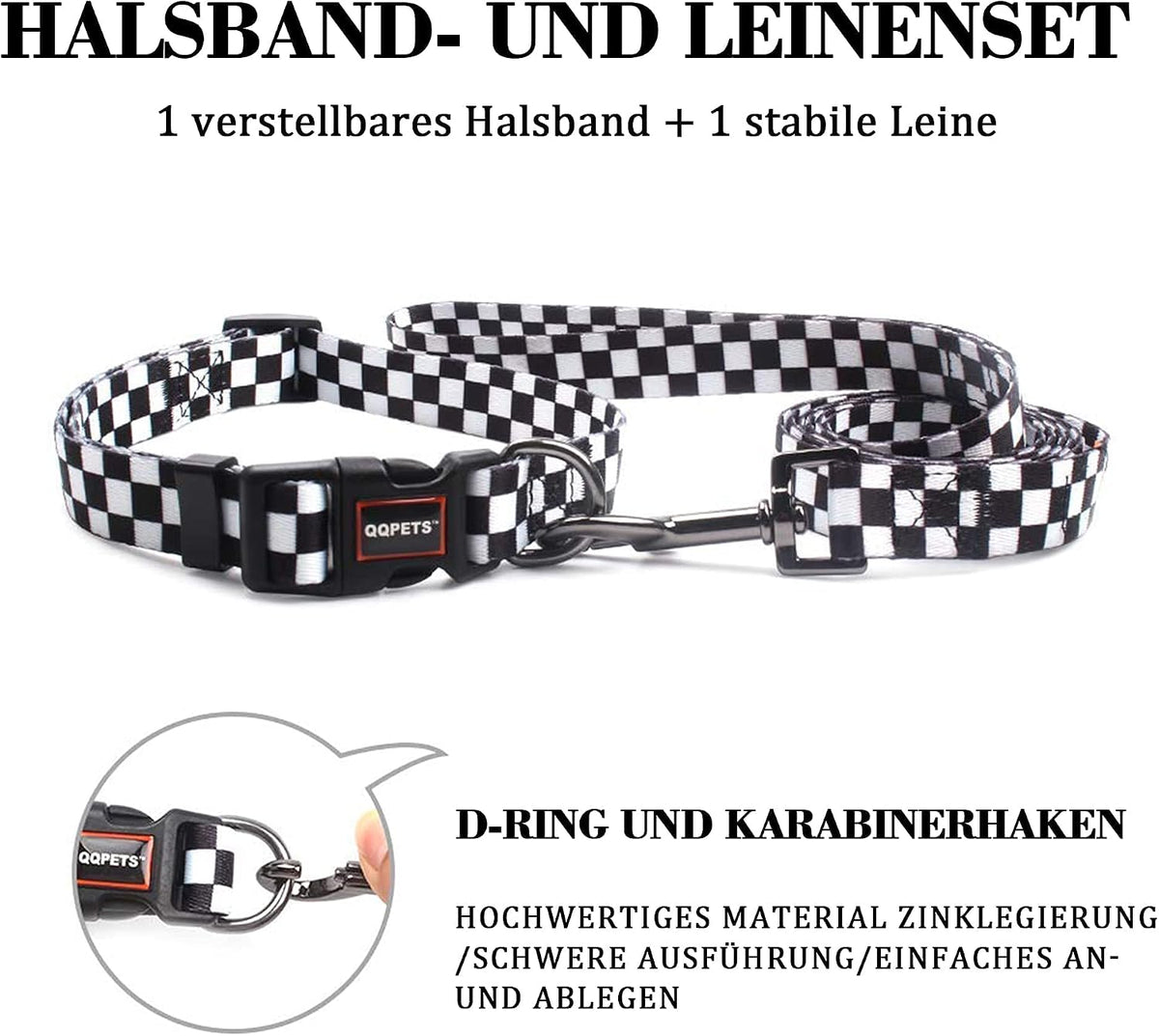 Roses&Poetry Dog Collar and Leash for Small,Adjustable Durable 5ft Puppy Leash Collar for Dog Training Lead(Black & White-S)