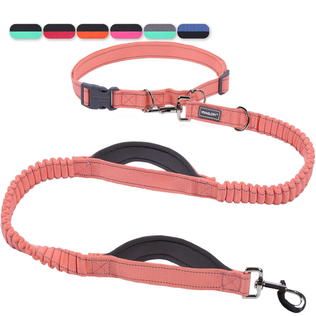 VIVAGLORY Hands Free Dog Leash Bungee Waist Leash for Dog, S, Black/Pink2