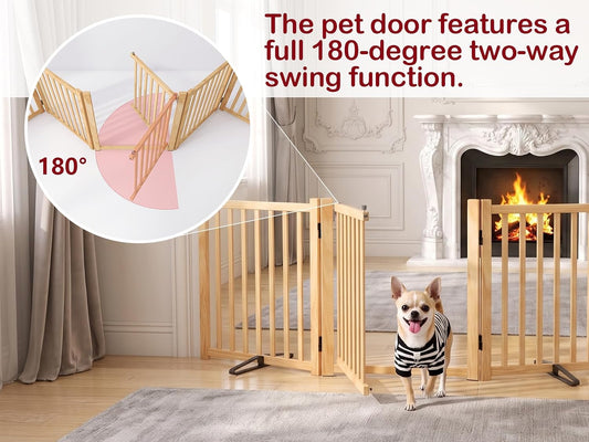 Wooden Freestanding Folding Dog Gate Indoor, 23" H 6 Panels