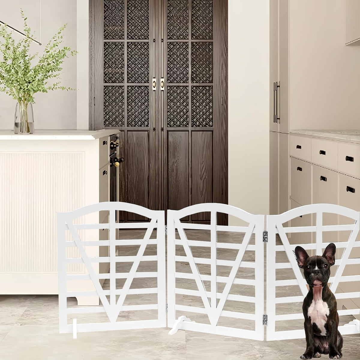 Foldable Wooden Dog Gate Freestanding Pet Gate for Dogs,3Pane 23.6" Height