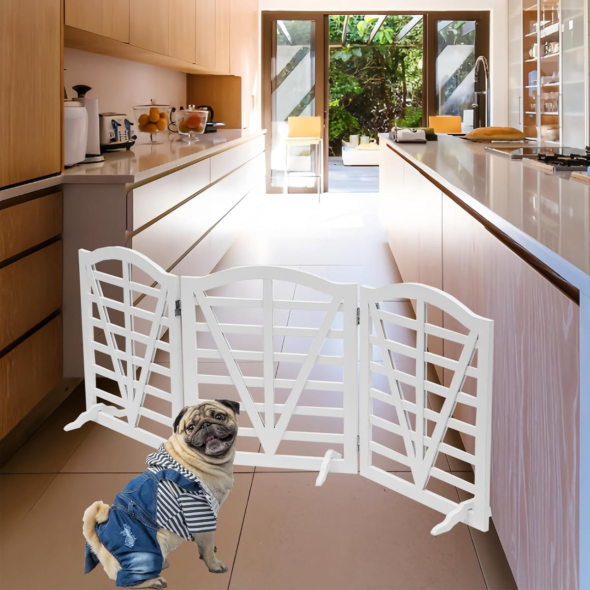 Foldable Wooden Dog Gate Freestanding Pet Gate for Dogs,3Pane 23.6" Height
