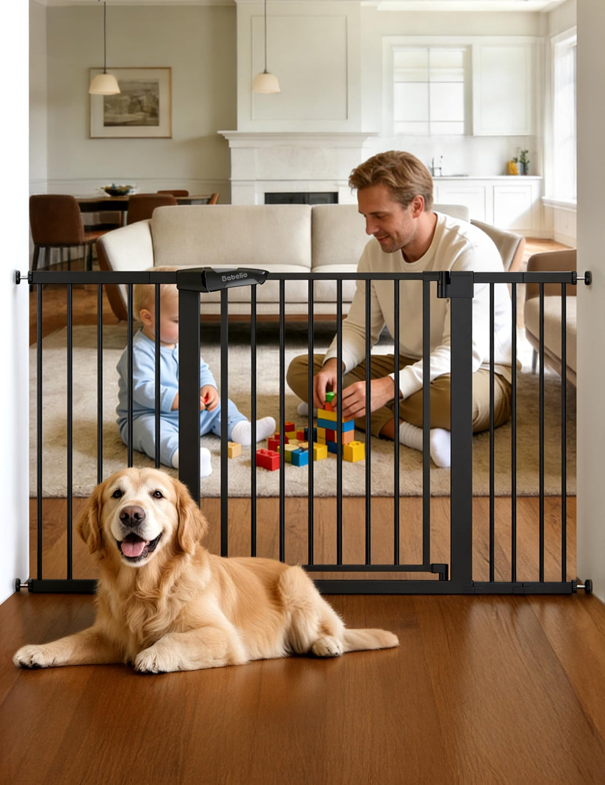 Babelio 29-55" Extra Wide Baby Gate, PressGuard P7, Brown Wood Pattern