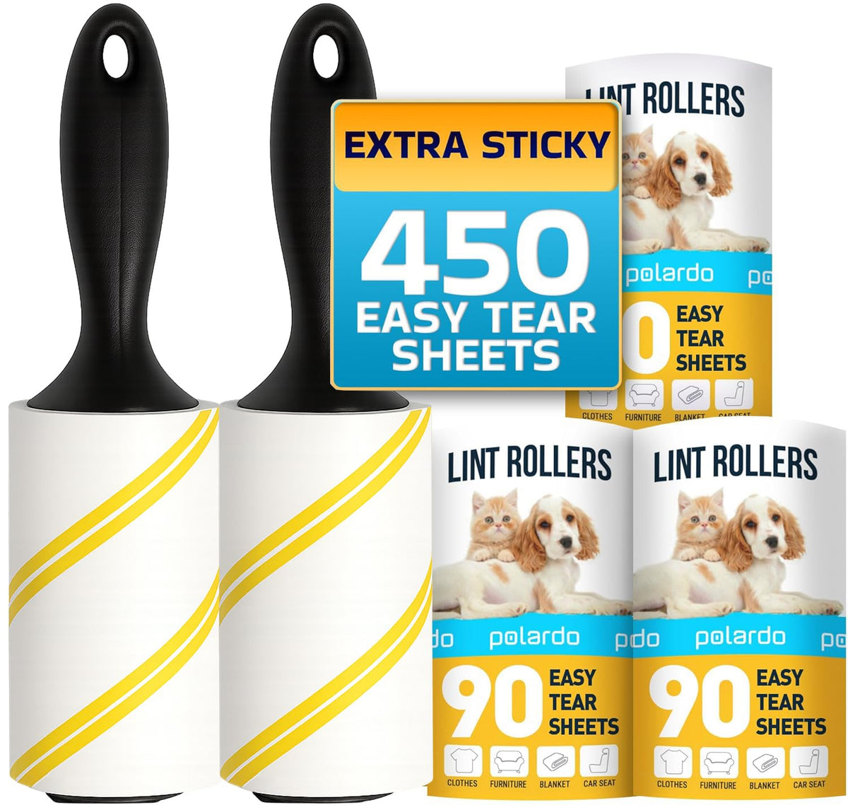 Lint Rollers 900 Sticky Sheets, 10 Spare Rollers,10 Pack of Refills Only. Pet Hair Remover for Clothes, Furniture, Couch, Carpet, Dog Hair Remover, Cat Hair Remover, Animal Fur, Fuzz