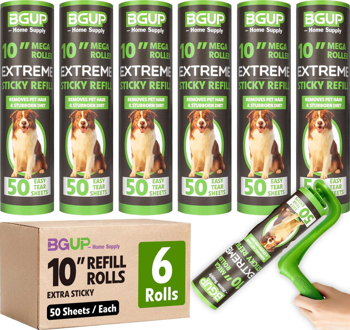 10 Inch Lint Roller Refills, 12 Rolls 600 Sheets Large Lint Rollers for Pet Hair Extra Sticky, Easily Remove Carpets, Clothes, Couch and Curtains Dust (Not Include Lint Roller Handle)