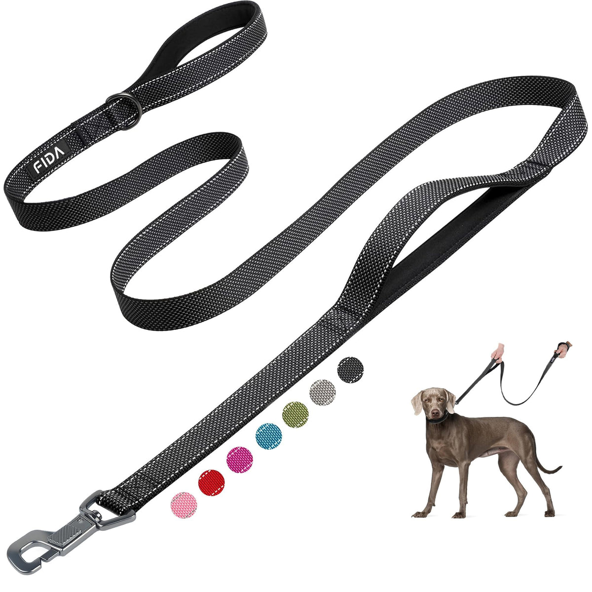 Fida Heavy Duty Dog Leash for Medium Large Dogs, 6 FT, Dual Padded Handles