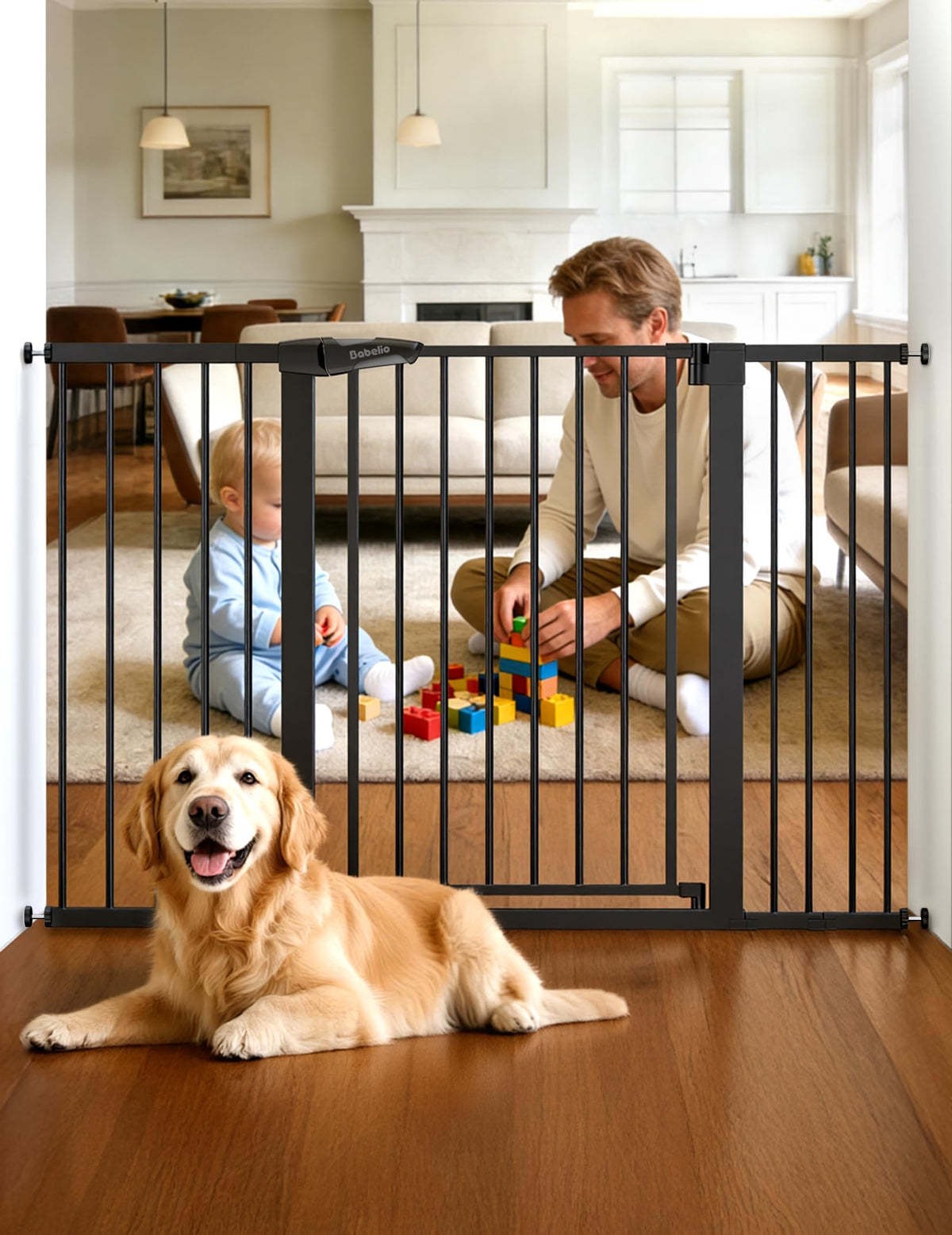 Babelio 29-55" Extra Wide Baby Gate, PressGuard P7, Brown Wood Pattern