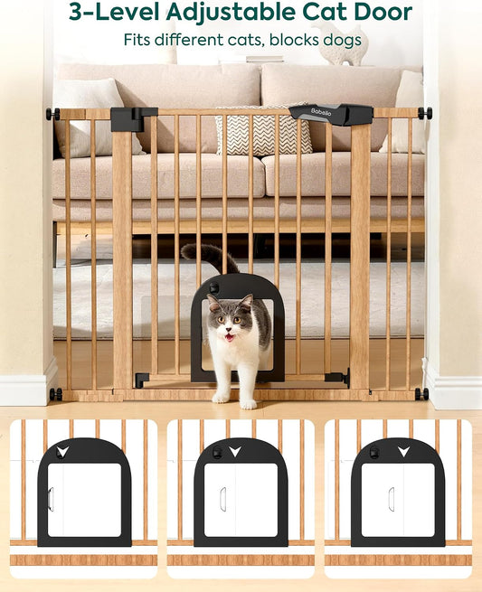 Babelio Dog Gate with Adjustable Cat Door, CatPrivilege III, 29-43"