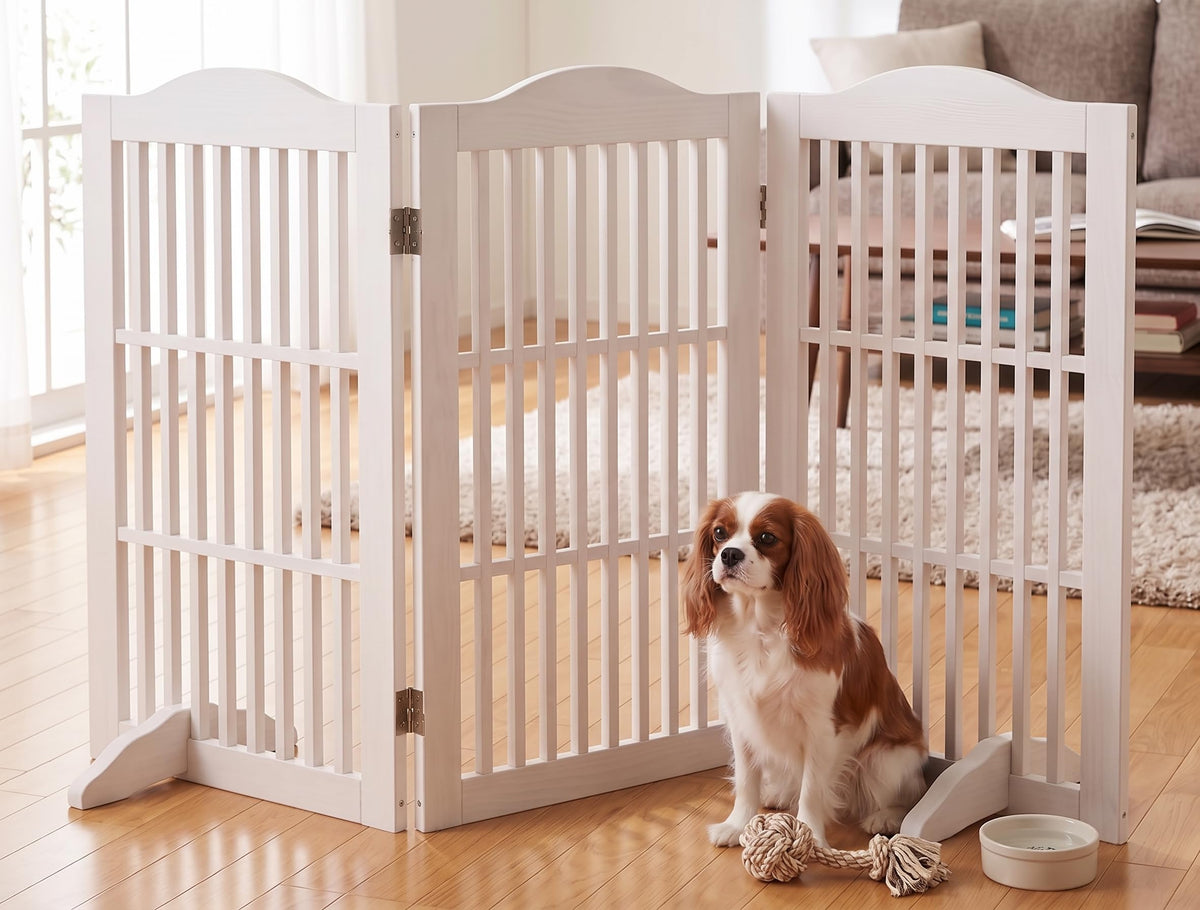Wooden Freestanding Pet Gate, 3-Panel, 30" Tall, White