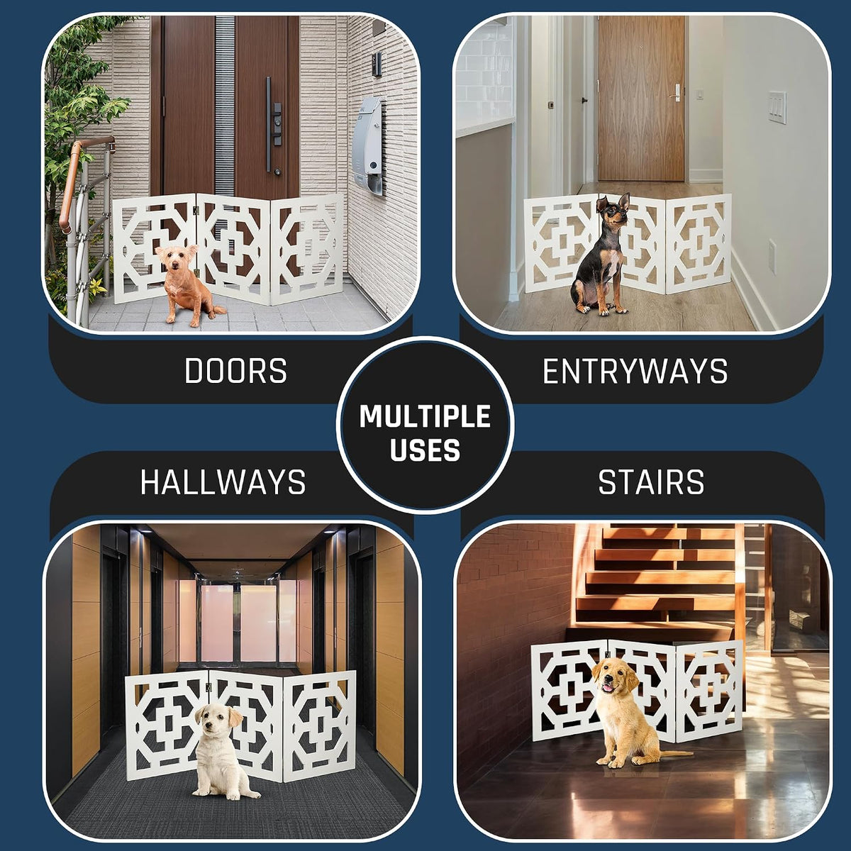 Freestanding Dog Gate Expandable Decorative Wooden Fence for Small to Medium Pet Dogs, Barrier for Stairs, Doorways, & Hallways