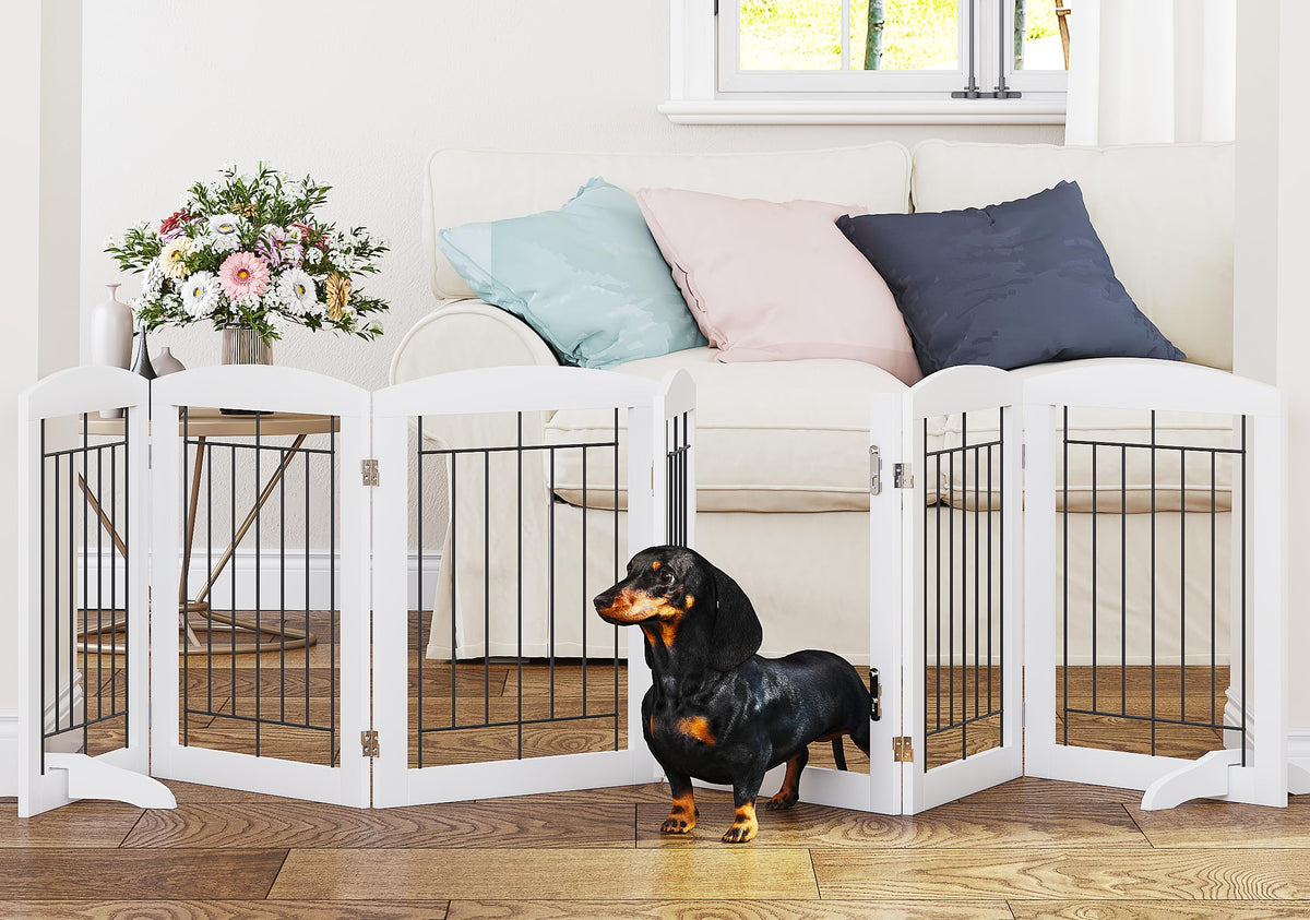 PAWLAND Free Standing Dog Gates for Doorway, Stair, Indoor, Foldable, 24" H