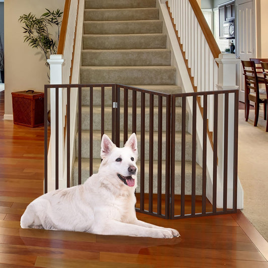 PETMAKER Pet Gate, 3 Panel Freestanding Dog Gate Indoor, Brown, 54” x 32”
