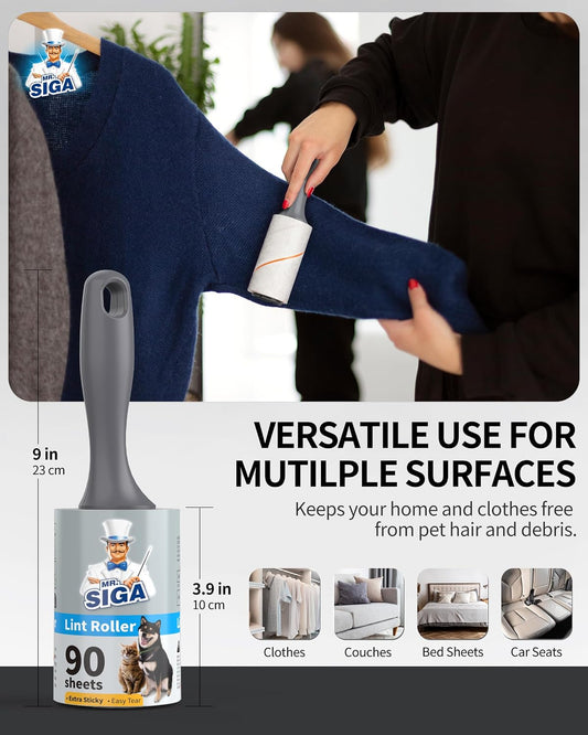 MR.SIGA Extra Sticky Lint Roller Pet Hair Remover for Clothes, 720 Sheets