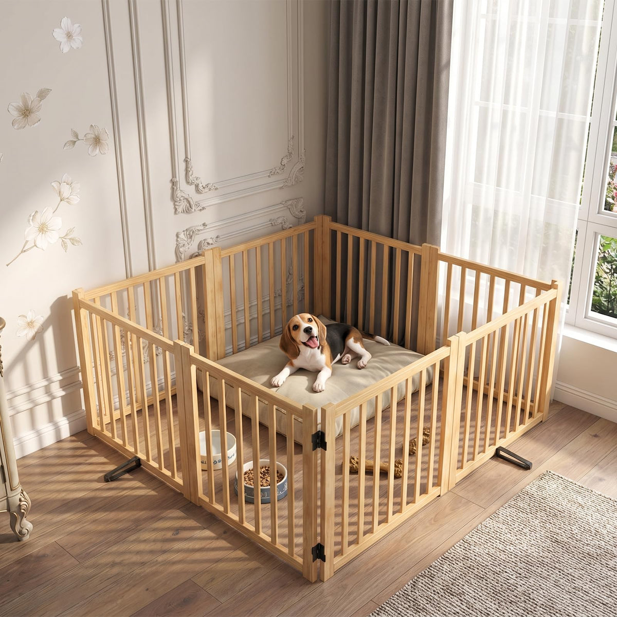 YOCAN Non-Painted Wood Freestanding Pet Gate for Dogs-2 Panel H:23”