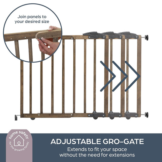 Nottingham Driftwood Wooden Baby Gate - Adjustable 27.5-41" Wide, 28in Tall – Hardware Mounted Swing Gate or Pressure Mounted Barrier - Kids & Pets Gate for Doorways, Hallways & Stairs