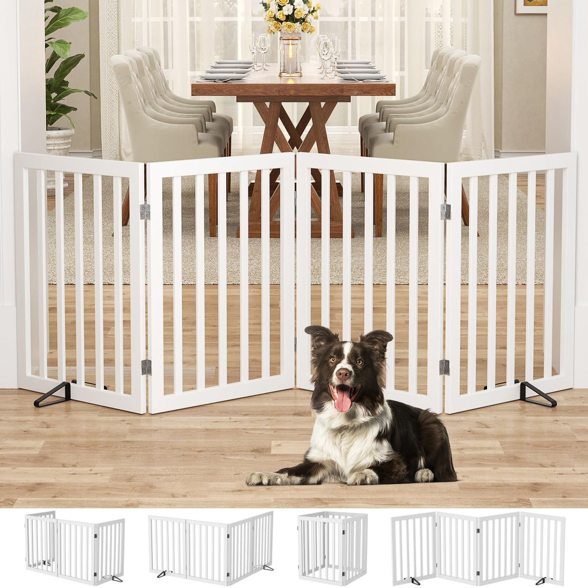 Homykic Freestanding Dog Gate Indoor, 75”W X 24”H Bamboo Pet Gate, Walnut