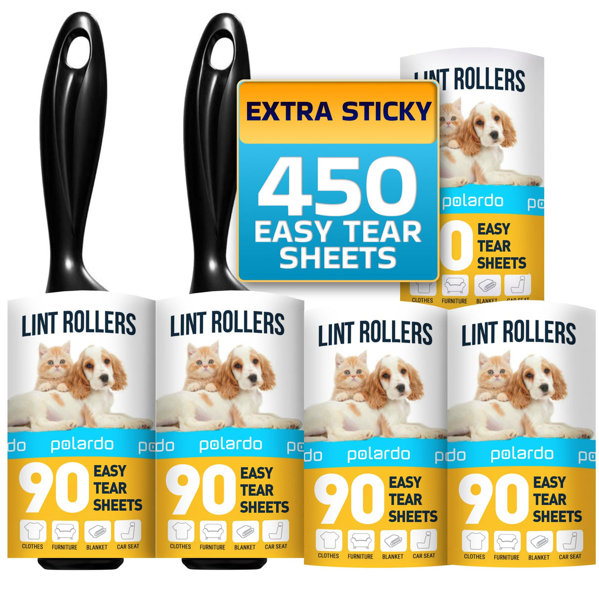 Lint Rollers 900 Sticky Sheets, 10 Spare Rollers,10 Pack of Refills Only. Pet Hair Remover for Clothes, Furniture, Couch, Carpet, Dog Hair Remover, Cat Hair Remover, Animal Fur, Fuzz