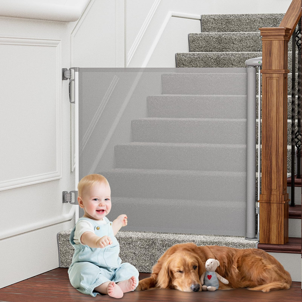 PRObebi Retractable Baby Gates for Stairs & Doorways, Indoor & Outdoor Use