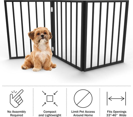 Pet Gate - 3-Panel Indoor Foldable Dog Fence for Stairs, Hallways, or Doorways - 54x24-Inch Wood Freestanding Dog Gates by PETMAKER (Black)