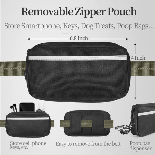 iYoShop Hands Free Dog Leash with Zipper Pouch, Large, Military Green
