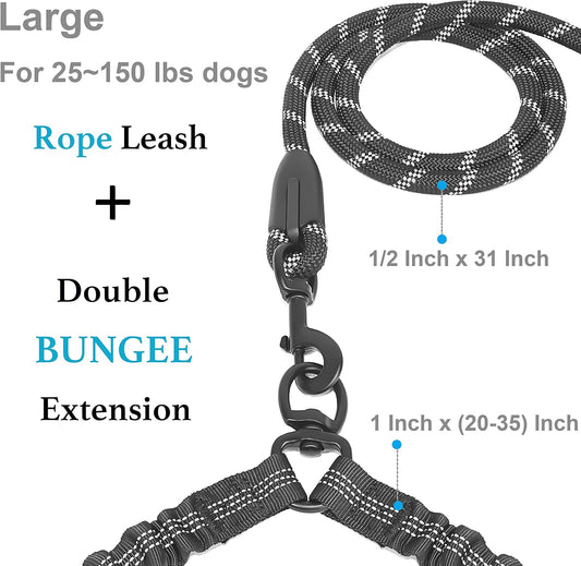 iYoShop Double Dog Leash, 360° Swivel, No Tangle, Large, 25-150 lbs, Black