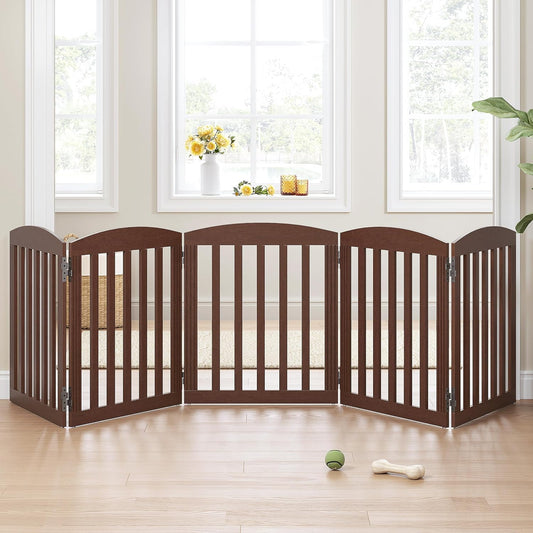 SPIRICH Wooden Freestanding Foldable Dog Gate, 120" Extra Wide 28" Tall