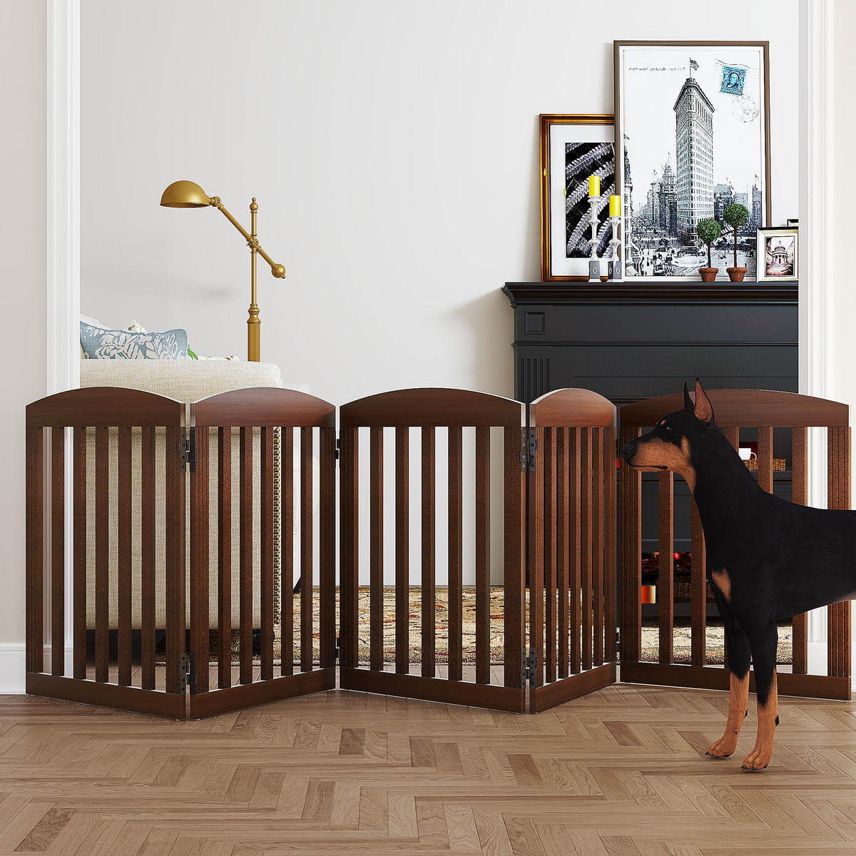 SPIRICH Wooden Freestanding Foldable Dog Gate, 120" Extra Wide 28" Tall