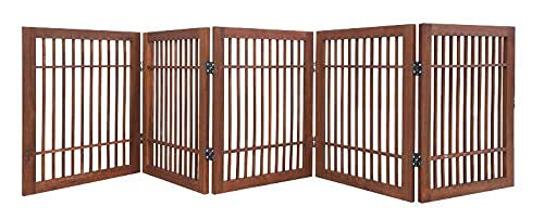Urnporium Freestanding Wooden Dog Gate Foldable Indoor Pet Gate No Drill Expandable Barrier for Doorways Stairs Hallways Portable Wood Fence for Small Dogs & Puppies (Brown Pet Gate, 6 Panel 24" Tall)