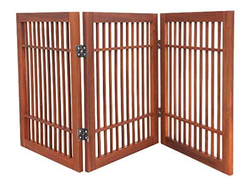 Urnporium Pet Dog Gate Freestanding, Strong Durable Folding Wooden Fence, Portable Acacia Hardwood Safety Barrier for Indoor & Outdoor Use (Brown Pet Gate, 3 Panel 30" Tall)