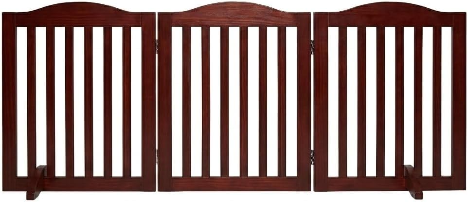 24 Inch Brown Foldable Dog Gate, 3-Panel Freestanding Solid Wood