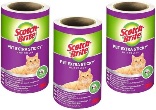 Scotch-Brite Pet Extra Sticky Hair Roller Refill, 3 Rolls, 48 Sheets - Designed for Pet Hair, Easy Tear Sheets, Safe on Fabrics, Total 144 Sheets in Pack, Weiß