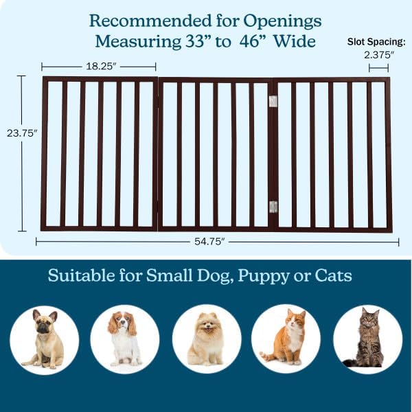 PETMAKER Pet Gate, 3 Panel Freestanding Dog Gate Indoor, Brown, 54”x23.75”