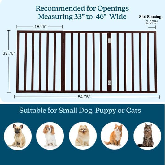 PETMAKER Pet Gate, 3 Panel Freestanding Dog Gate Indoor, Brown, 54”x23.75”
