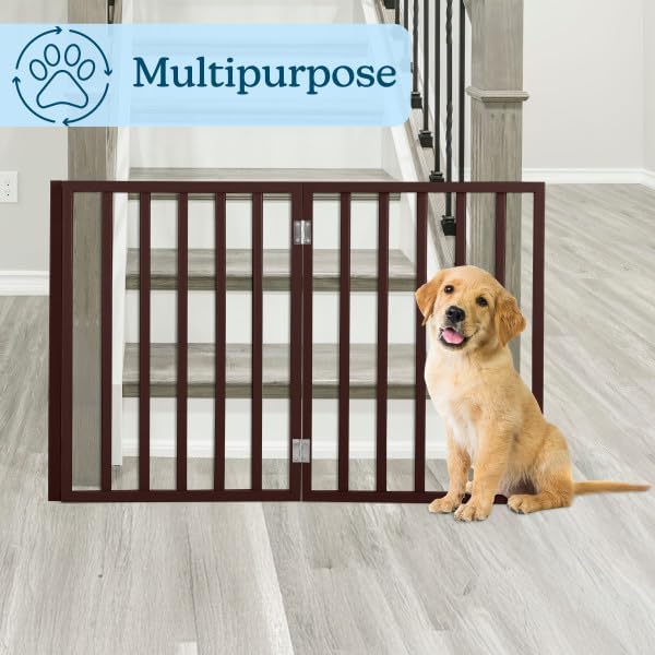 PETMAKER Pet Gate, 3 Panel Freestanding Dog Gate Indoor, Brown, 54”x23.75”