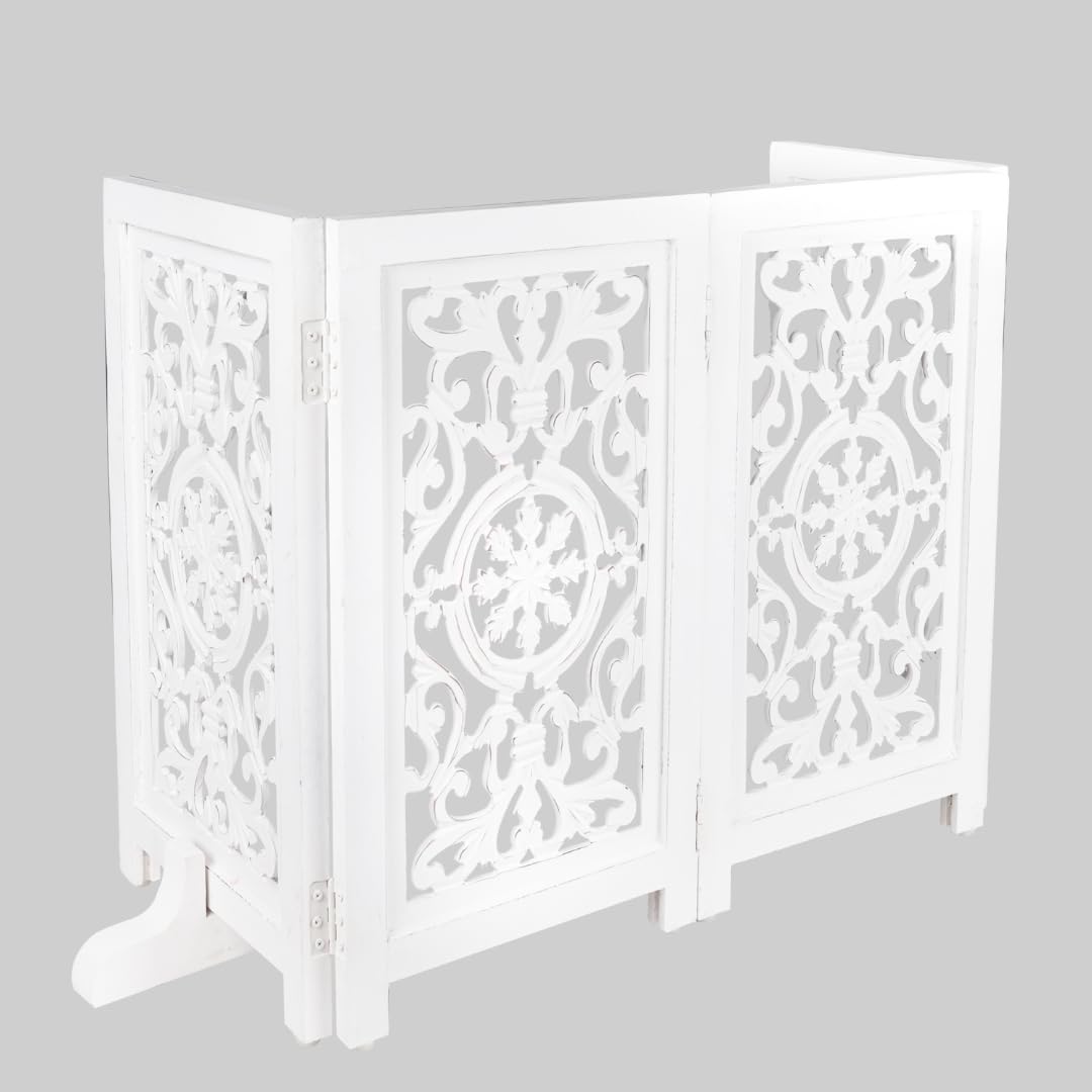 Homebia Wooden Pet Gate – Foldable 4 Panel Dog Barrier, Antique Burnt