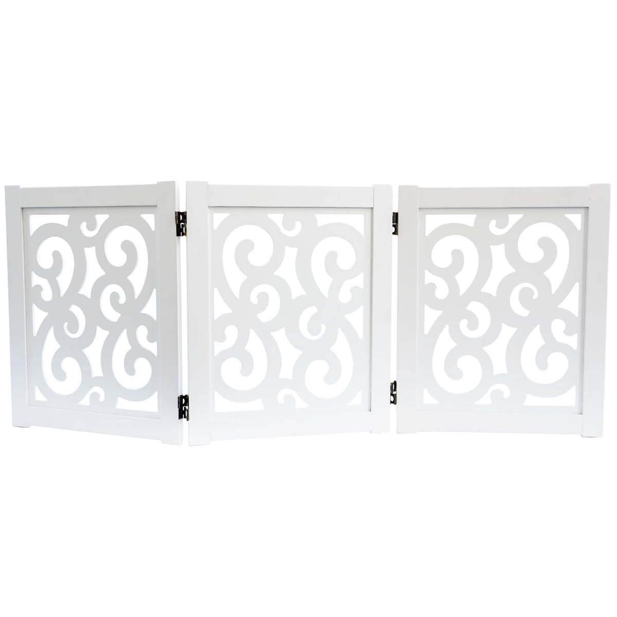 Ashfield & Harkness 4-Panel Pet Gate - Scroll White Wooden Freestanding Dog