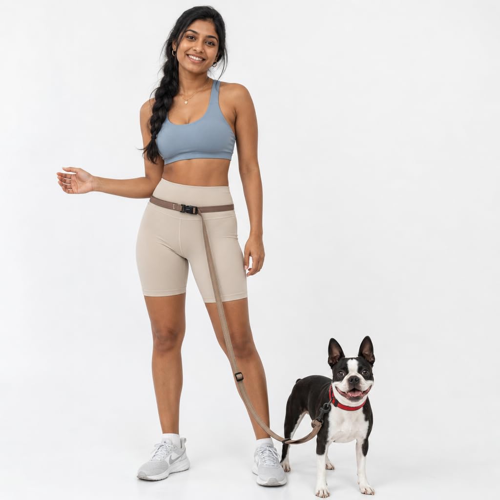 Kazazoo Hands-Free Dog Leash Adjustable Length 5-8 Ft,Waist & Crossbody Leash for Walking with Small Dogs Bichon Frisé & Teddy Reflective Strips, Ballistic Nylon, Waist Belt, Lightweight Pink