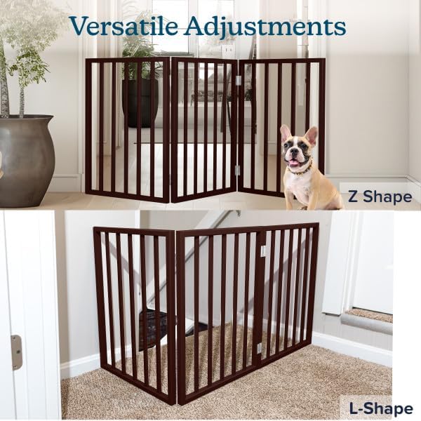PETMAKER Pet Gate, 3 Panel Freestanding Dog Gate Indoor, Brown, 54”x23.75”