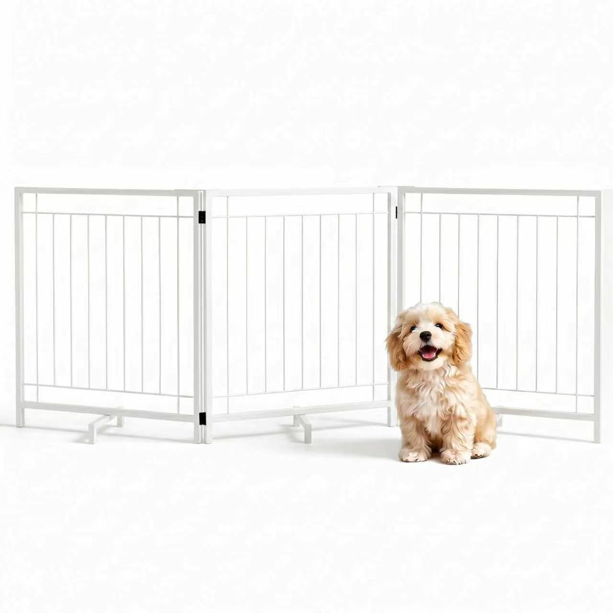 Faesun Dog Gate Indoor, Freestanding Dog Fence, 59x24-Inch Wooden Pet Gate for Dogs, 3-Panel Puppy Gates for Doorways, Hallways, Stairs, White