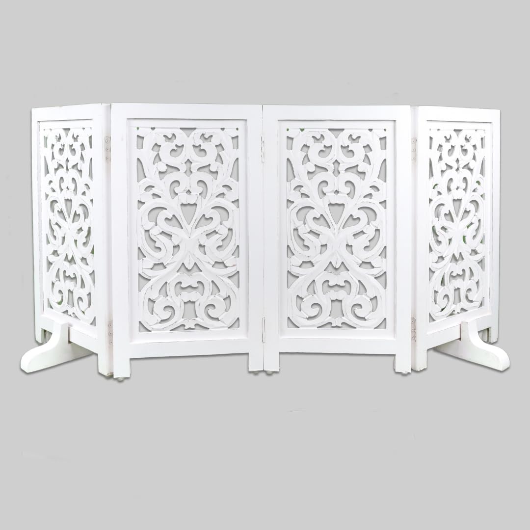 Homebia Wooden Pet Gate – Foldable 4 Panel Dog Barrier, Antique Burnt