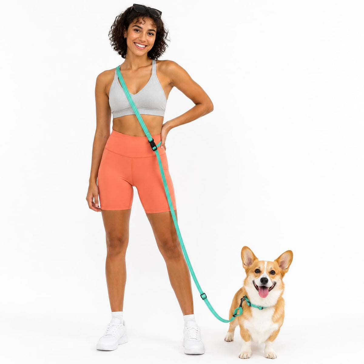 Kazazoo Hands-Free Dog Leash Adjustable Length 5-8 Ft,Waist & Crossbody Leash for Walking with Small Dogs Bichon Frisé & Teddy Reflective Strips, Ballistic Nylon, Waist Belt, Lightweight Pink