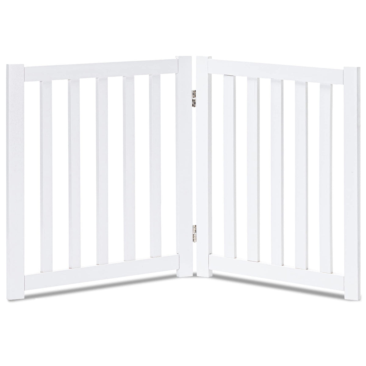 LZRS Wooden Free Standing Dog Gate 40" W x 24" H, Foldable Solid Hardwood Pet Safety Fence for House Doorways, Stairs, Hallways, Step-Over Pet Barrier, No Drill Easy Setup, Brown Oak