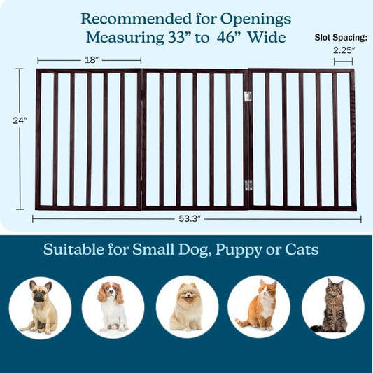 Petmaker Foldable, Free-Standing Wooden Pet Gate- Light Weight, Indoor Barrier for Small Dogs/Cats, Dark Brown, Step Over Doorway Fence, Rich Espresso, 54" X 24" (80-62875)