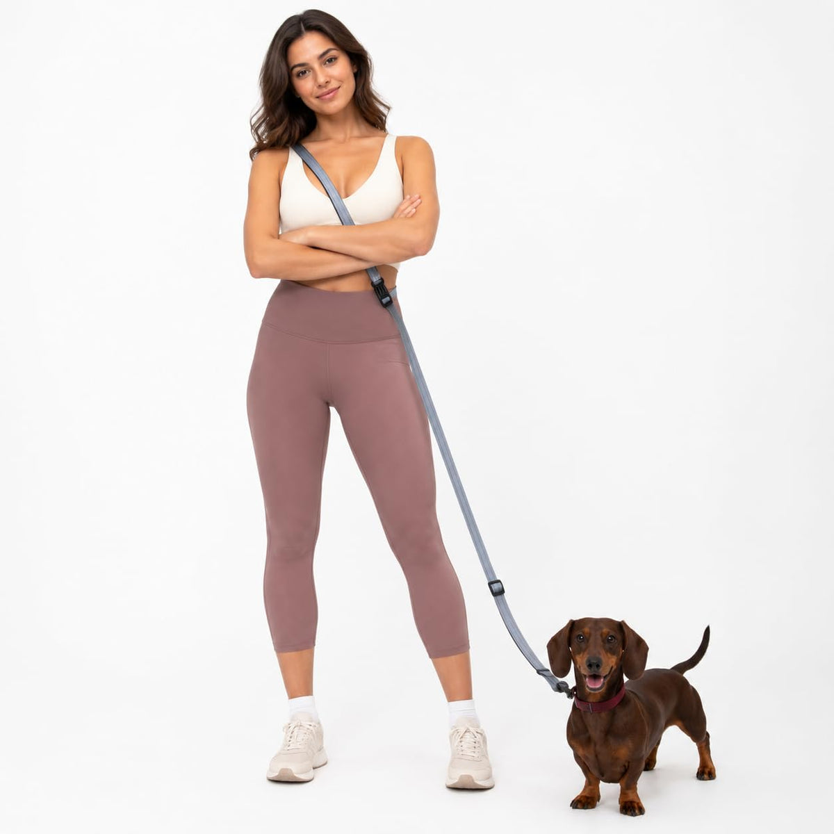 Kazazoo Hands-Free Dog Leash Adjustable Length 5-8 Ft,Waist & Crossbody Leash for Walking with Small Dogs Bichon Frisé & Teddy Reflective Strips, Ballistic Nylon, Waist Belt, Lightweight Pink