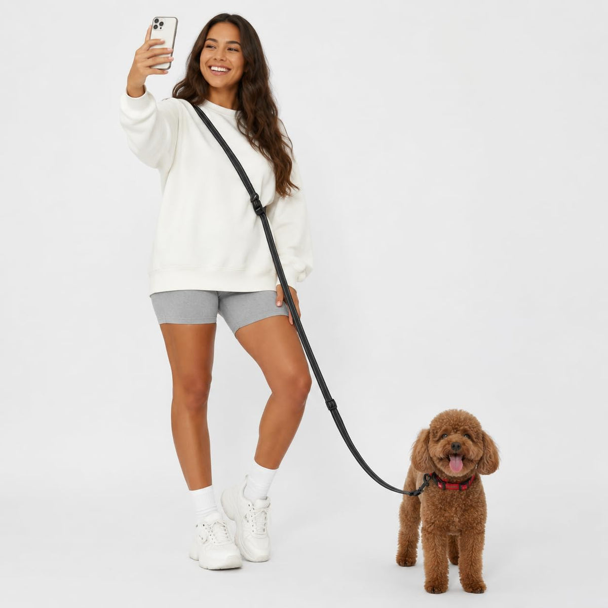 Kazazoo Hands-Free Dog Leash Adjustable Length 5-8 Ft,Waist & Crossbody Leash for Walking with Small Dogs Bichon Frisé & Teddy Reflective Strips, Ballistic Nylon, Waist Belt, Lightweight Pink