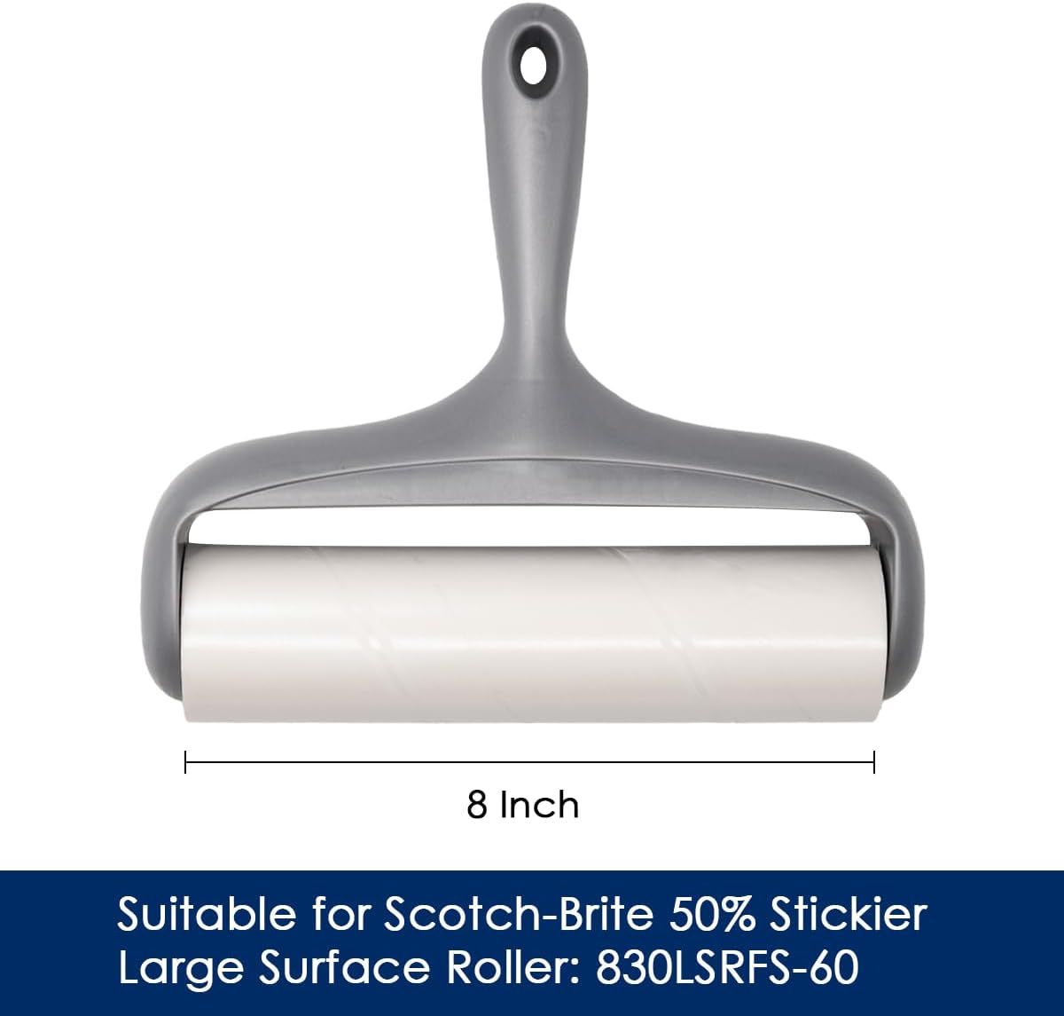 8 inch Large Surface Roller Refill for Scotch-Brite 50% Stickier Lint Roller, Works Great On Pet Hair (60 Sheets per Roll, 6 Pack)