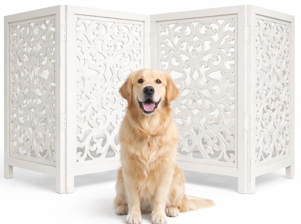 Freestanding Wood Pet Gate, 4-Panel, 56x28