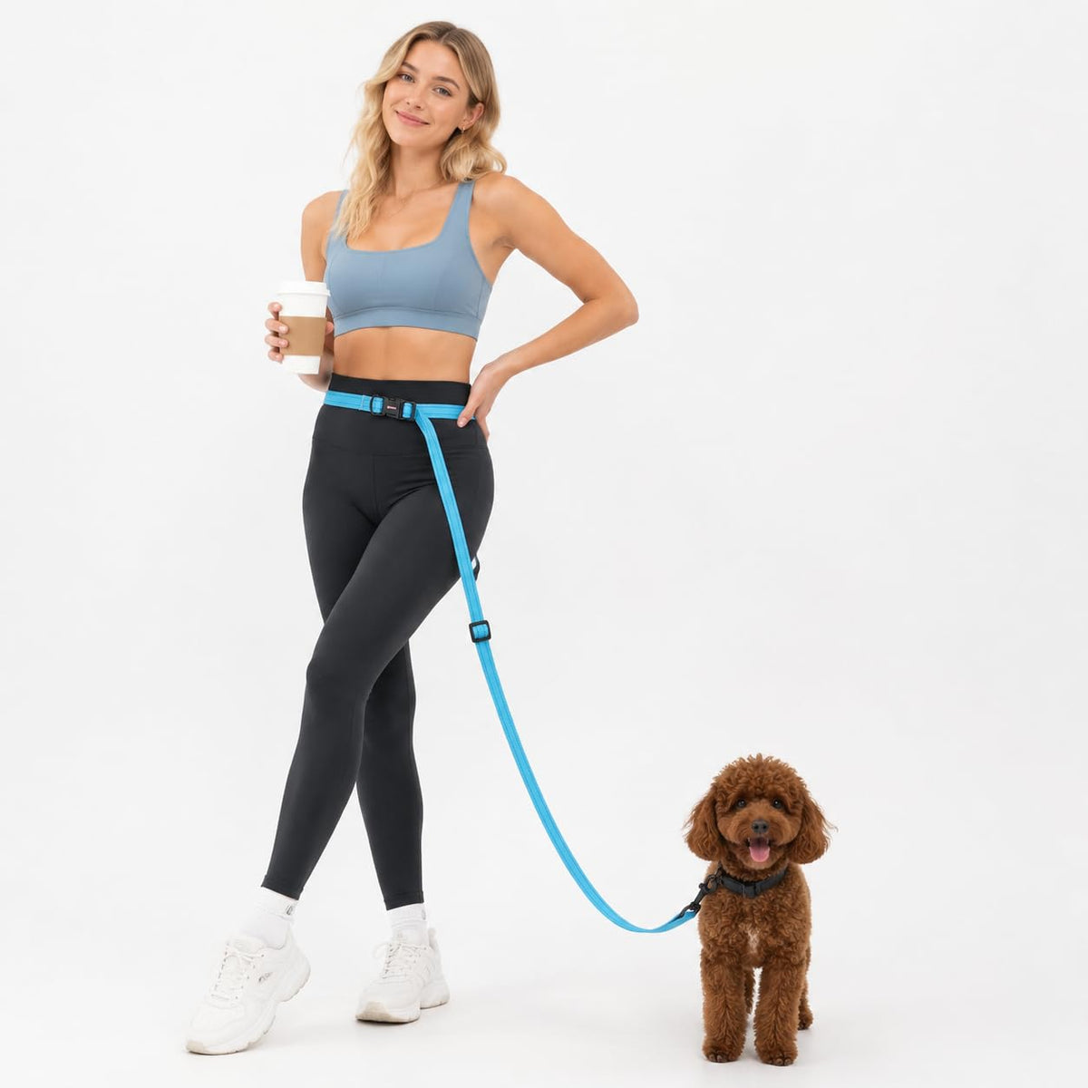 Kazazoo Hands-Free Dog Leash Adjustable Length 5-8 Ft,Waist & Crossbody Leash for Walking with Small Dogs Bichon Frisé & Teddy Reflective Strips, Ballistic Nylon, Waist Belt, Lightweight Pink