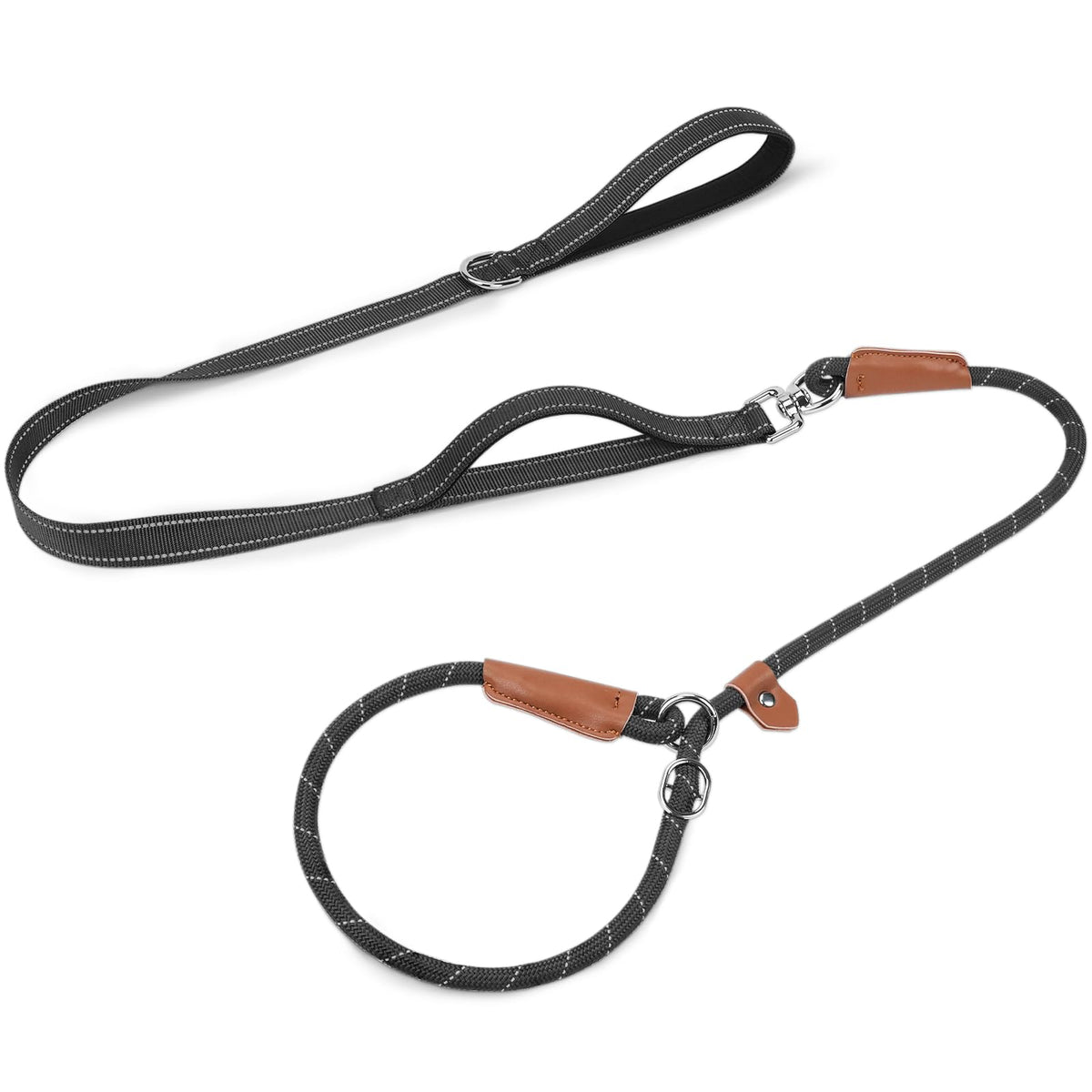 Joytale Slip Lead Dog Leash with Dual Handle, No Pull, Black, 6FT x 3/8"