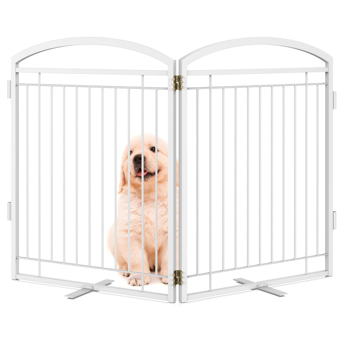 Full Metal Free Standing Dog Gate with Door for Outdoor Indoor,96'' Extra Wide 36'' Tall Dog Gates for Doorways,Large Openings,Decks,Porch,Freestanding Portable Pet Fence(4 Panels,Black)